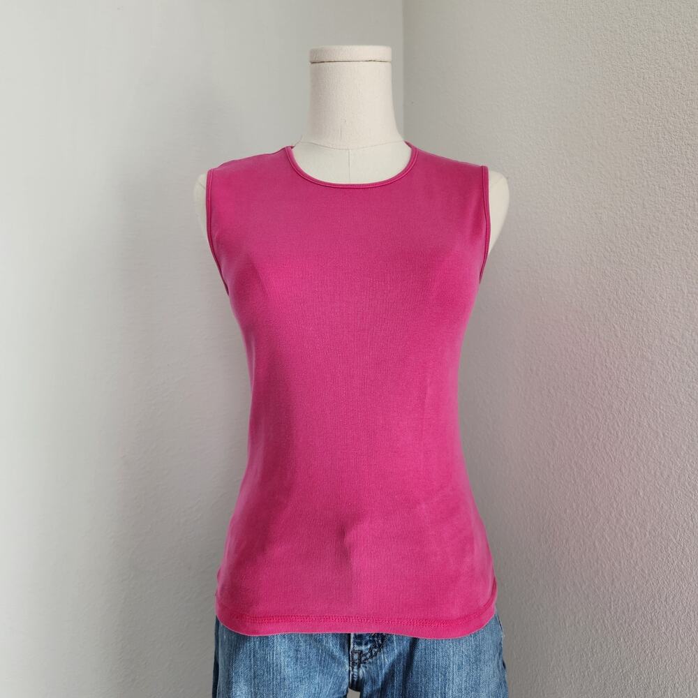 Vintage Y2K GAP Hot Pink Sleeveless Tank Top Crew Neck Fitted Barbiecore XS S
